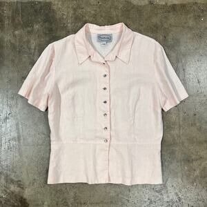 Pale Pink 100% Linen Button Down Short Sleeve Top